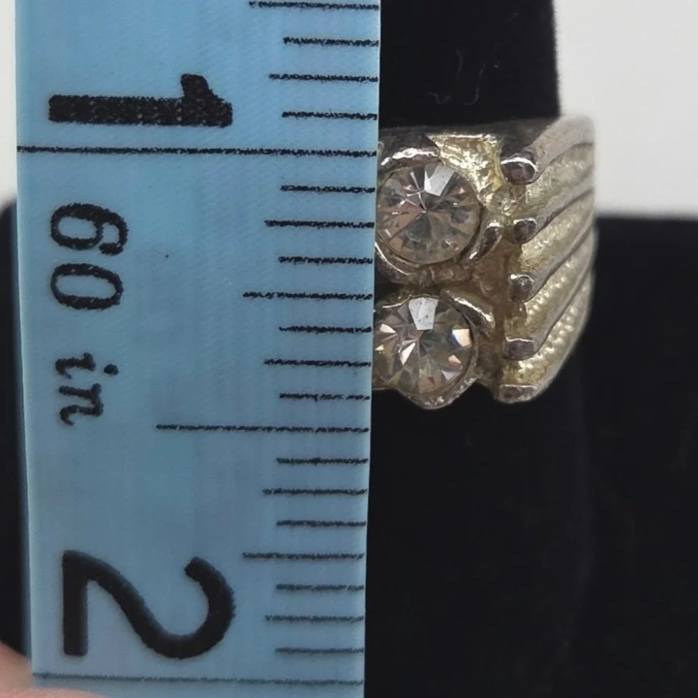 Vintage Mens Silver Tone Textured Statement Ring Size 11 Cubic‎ Zirconia Cluster